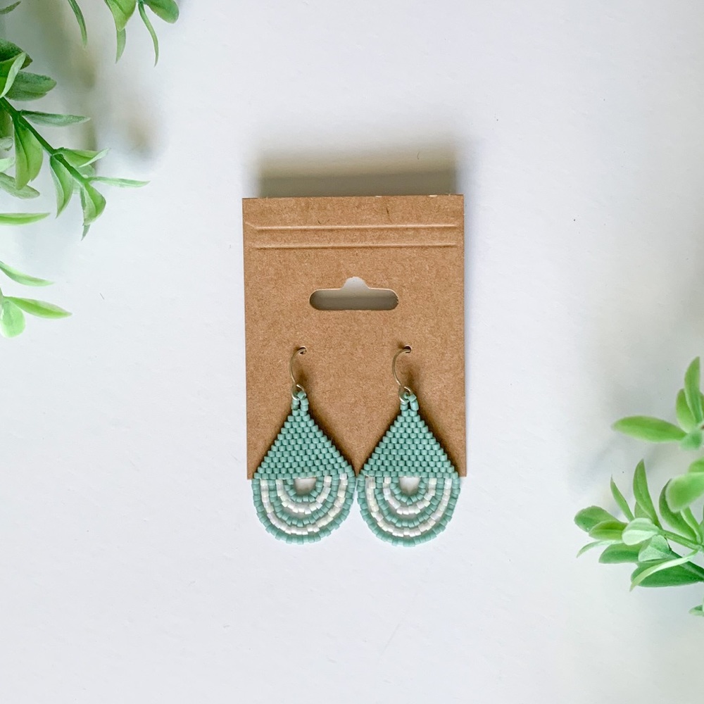 Beaded Half Circle Earrings Turquoise White